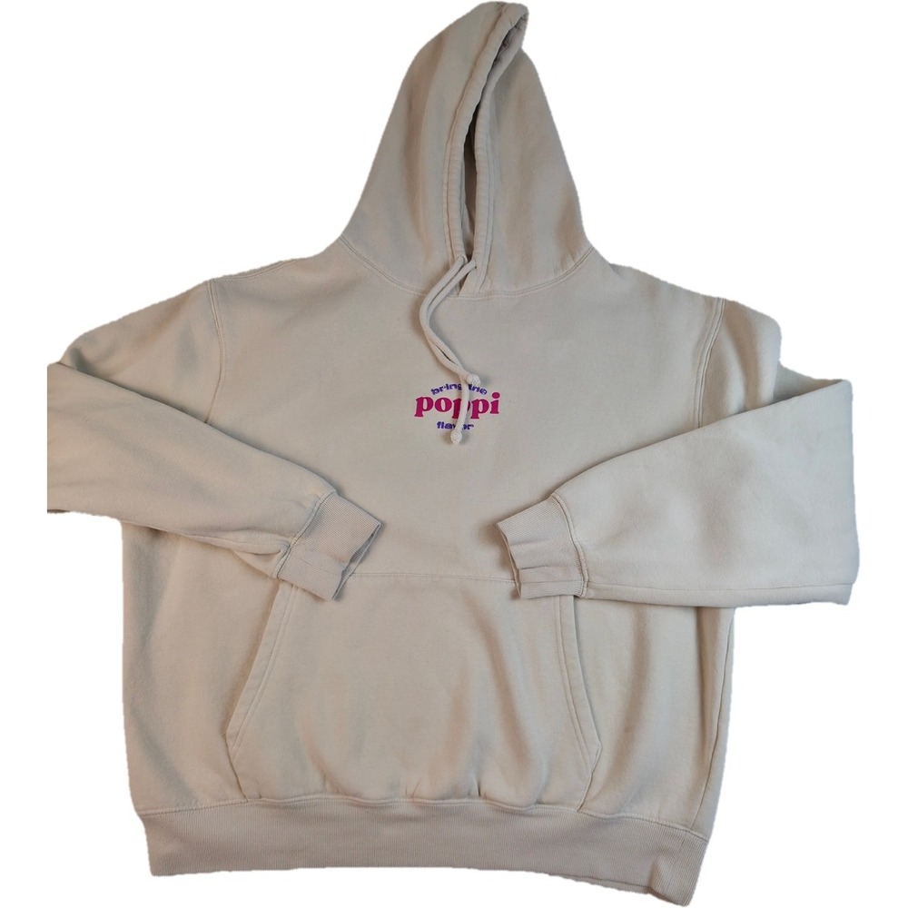 Poppi Soda Hoodie Sweatshirt XL Cream Wanna Get Juicy Graphic Excellent